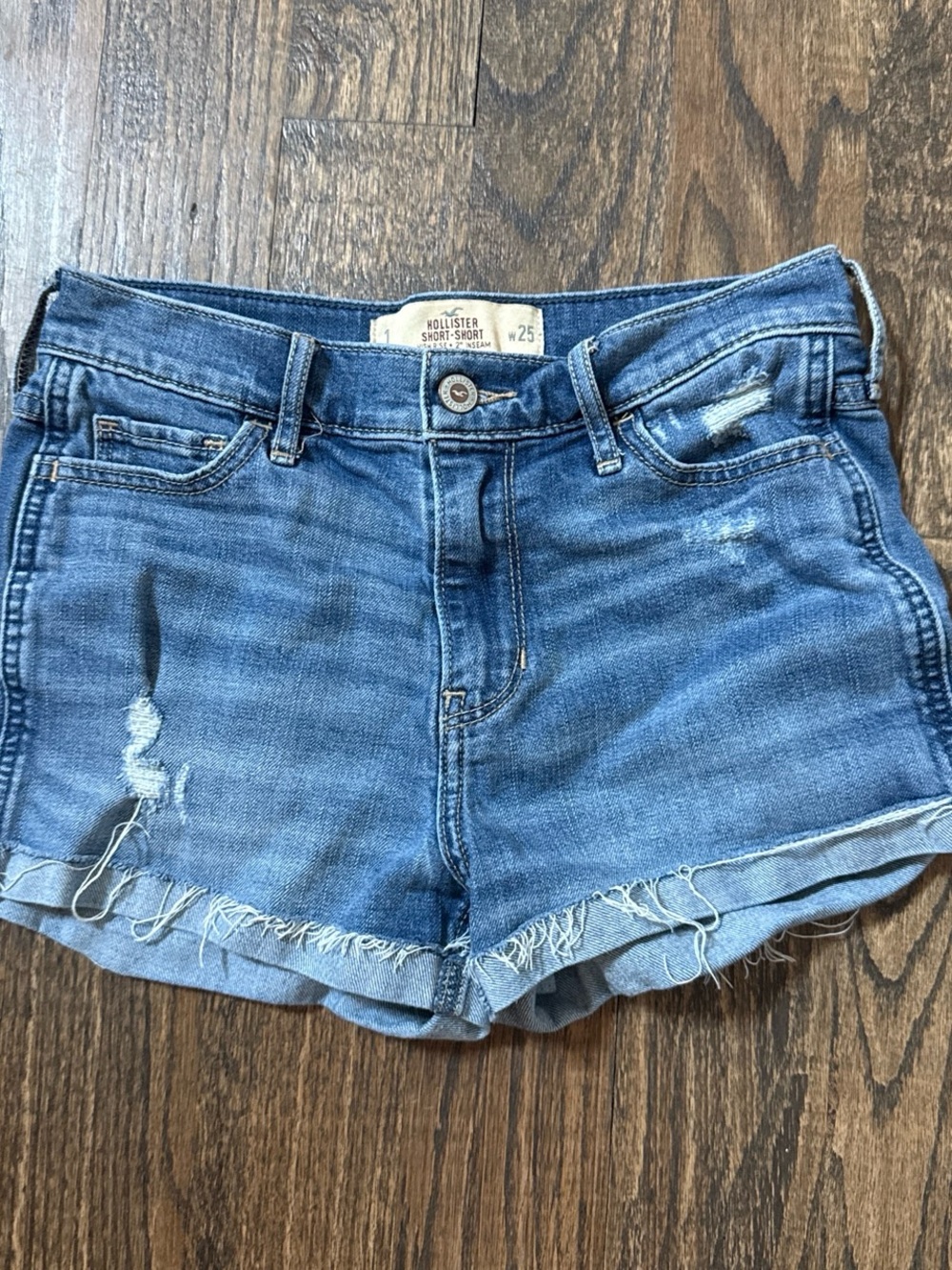 Hollister Women's Frayed Hem Distressed Denim Shorts - Medium Blue
